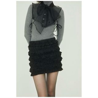 エピヌ(épine)のepine é zipper tulle frill skirt (black)(ミニスカート)