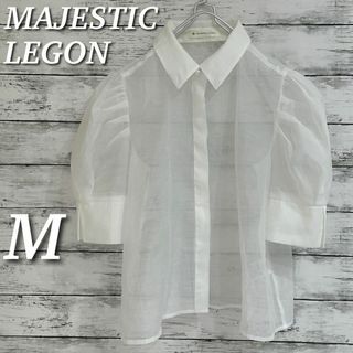 マジェスティックレゴン(MAJESTIC LEGON)のMAJESTIC LEGON シアーパフ袖シャツブラウス　半袖トップス　オフ　M(シャツ/ブラウス(半袖/袖なし))