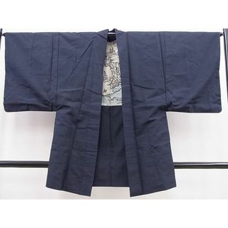 平和屋野田店■男性　長羽織　色無地　青褐色　逸品　n-pk5063(着物)