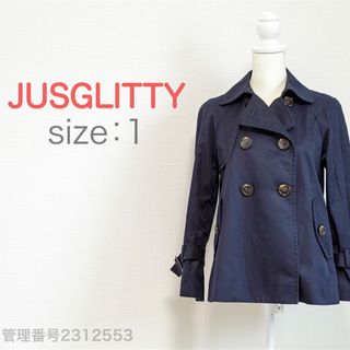 JUSGLITTY レディースショートトレンチ　スプリングコート　ネイビー　M