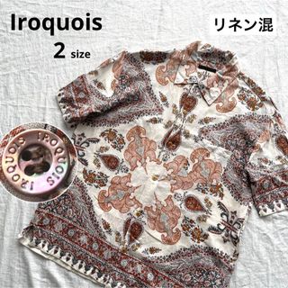 イロコイ(Iroquois)のイロコイ シャツ 半袖 L リネン混 総柄 ペイズリー柄 スカーフ柄 古着(シャツ)