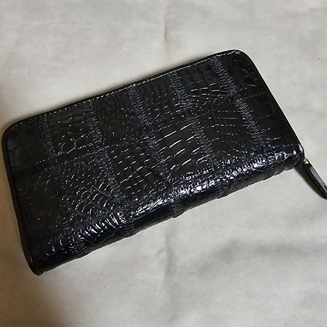 １点セール品 新品 クロコダイル ステッチワーク ラウンドファスナー 鰐 黒 メンズのファッション小物(長財布)の商品写真