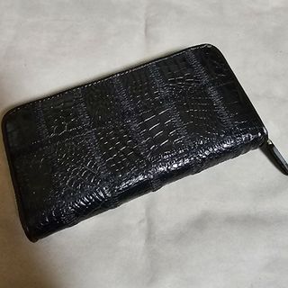 １点セール品 新品 クロコダイル ステッチワーク ラウンドファスナー 鰐 黒(長財布)