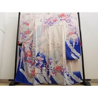 平和屋野田店■豪華振袖　孔雀羽牡丹花文　暈し染め　銀彩　逸品　n-yt0661(振袖)