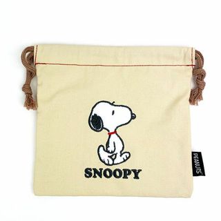 スヌーピー(SNOOPY)のスヌーピー サガラキャンバス 巾着 ホワイト ポーチ 小物入れ 化粧品入れ(ボディバッグ/ウエストポーチ)