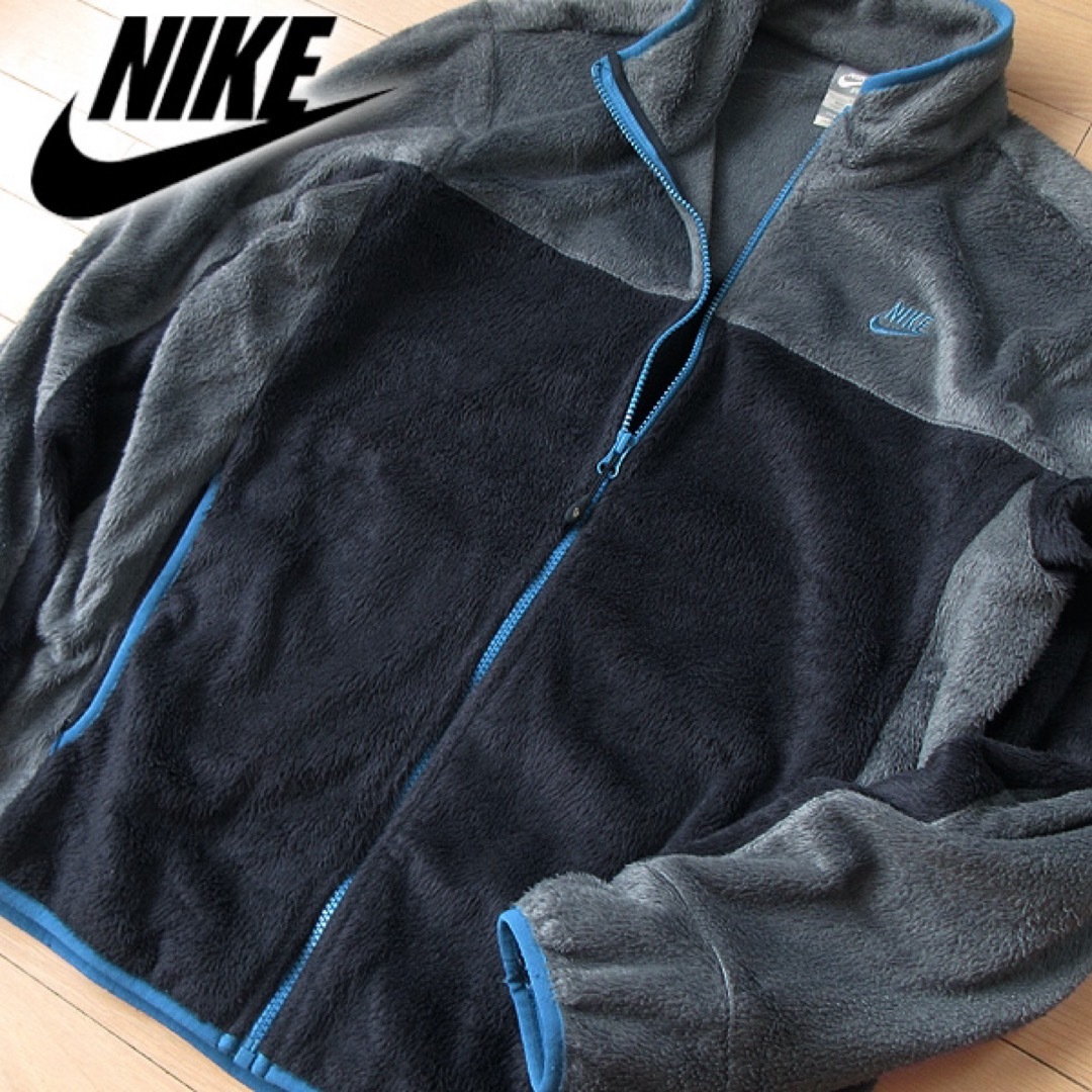 NIKE(ナイキ)の美品 L ナイキ NIKE メンズ ボアジャケット ブラック グレー メンズのジャケット/アウター(ブルゾン)の商品写真