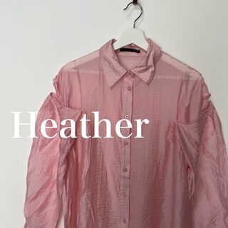 ヘザー(heather)のHeather  ヘザー　ショルダーカット　シアー　ブラウス　ピンク(シャツ/ブラウス(長袖/七分))