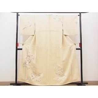 平和屋野田店■訪問着　手描き　地紋起こし　光琳椿　銀彩　逸品　n-sa3915(着物)