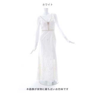 ロングドレス ホワイト 花柄刺繍 ビジュー(ロングドレス)
