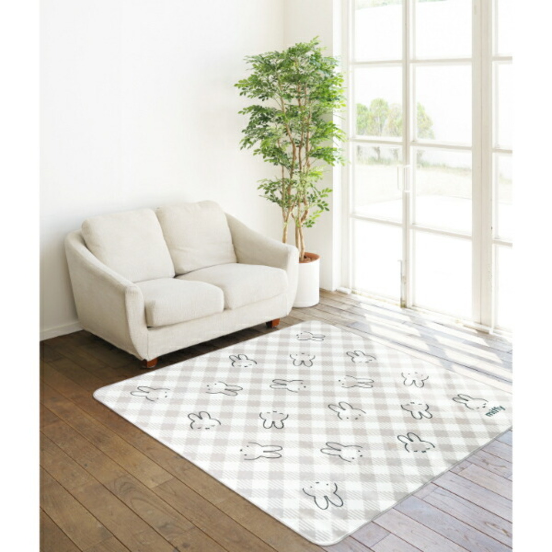 miffy(ミッフィー)のミッフィー miffy ラグマット【180X180cm】 チェックライン グレー キッズ/ベビー/マタニティの寝具/家具(フロアマット)の商品写真