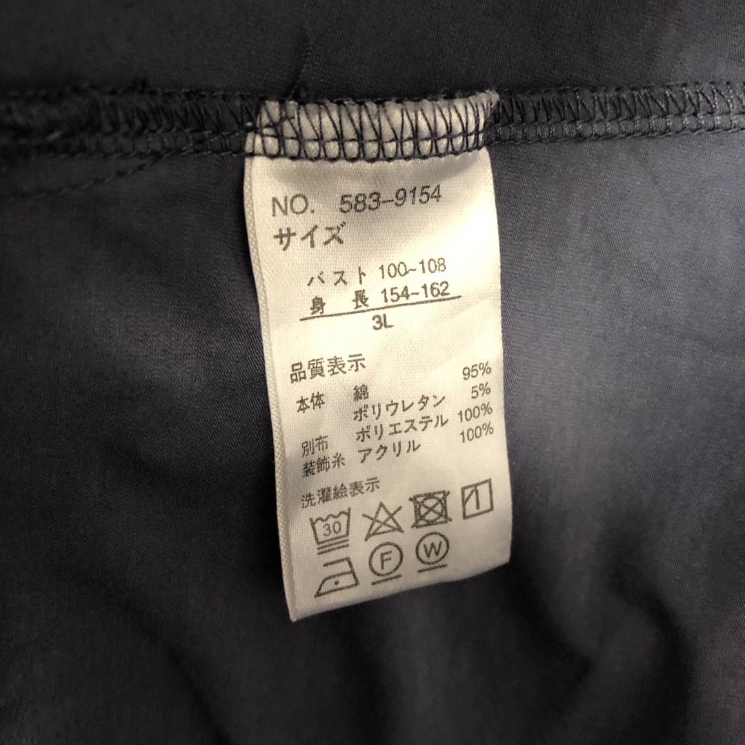刺繍ネイビー長袖チュニック　3L 大きいサイズ レディースのトップス(シャツ/ブラウス(長袖/七分))の商品写真