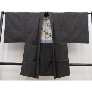 平和屋野田店■男性　長羽織　紬　色無地　赤墨色　逸品　n-pk5042(着物)