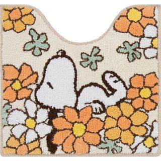 スヌーピー(SNOOPY)のスヌーピー 花いっぱい トイレマット オレンジ SNOOPY(トイレ収納)