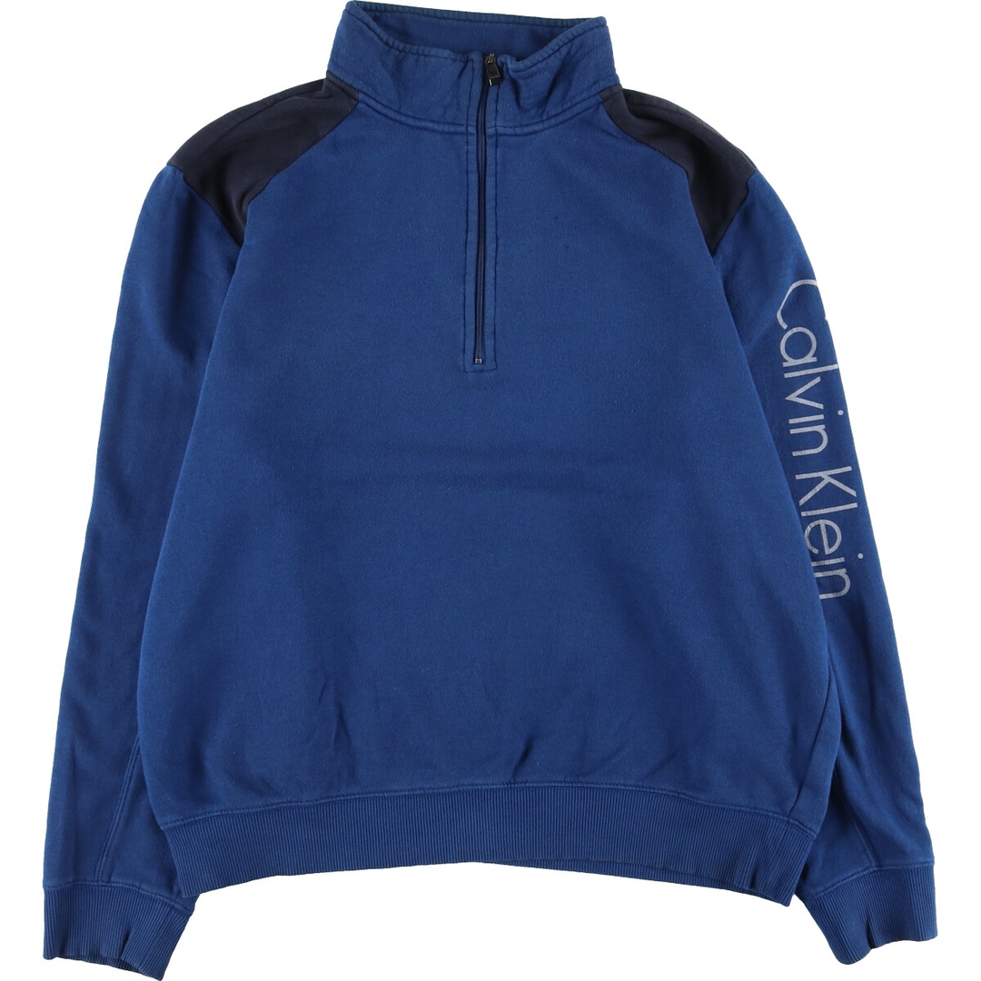 Calvin Klein(カルバンクライン)の古着 カルバンクライン Calvin klein JEANS 袖プリント ハーフジップスウェットシャツ トレーナー メンズL /eaa423900 メンズのトップス(スウェット)の商品写真