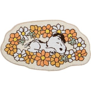 スヌーピー(SNOOPY)のスヌーピー 花いっぱい アクセントマット オレンジ インテリア 玄関 SNOOPY(フロアマット)