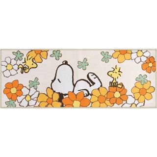 スヌーピー(SNOOPY)のスヌーピー 花いっぱい ロングマット【45×120cm】 オレンジ キッチン SNOOPY(フロアマット)