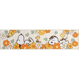 スヌーピー(SNOOPY)のスヌーピー 花いっぱい ロングマット【45×180cm】 オレンジ キッチン SNOOPY(フロアマット)