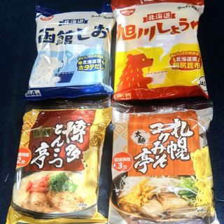 ニッシンショクヒン(日清食品)の日清食品：函館しお/旭川しょうゆ  ヒガシマル：博多とんこつ亭/札幌コクみそ亭(インスタント食品)