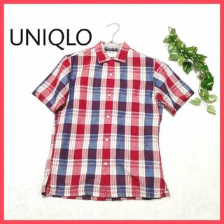 ユニクロ(UNIQLO)の美品 ユニクロ UNIQLO シャツ カットソー チェック柄 半袖 赤/BB ○(シャツ/ブラウス(半袖/袖なし))