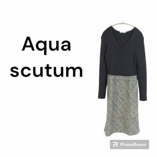 アクアスキュータム(AQUA SCUTUM)の【Aqua】アクアスキュータム　ワンピース　無地　チェック　M　おしゃれ　可愛い(ロングワンピース/マキシワンピース)