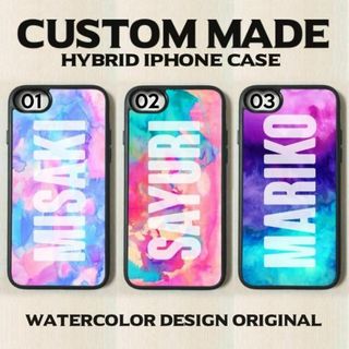 オーダーメイド シンプル 名入れ iPhoneケース ピンク パープル 水色(iPhoneケース)