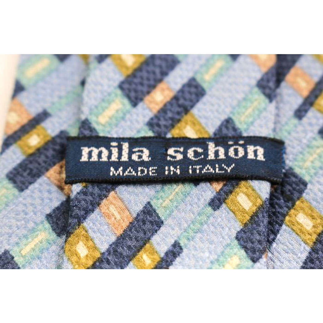 mila schon(ミラショーン)のミラショーン ブランド ネクタイ ロゴ チェック柄 格子柄 シルク パネル柄 メンズ ブルー mila schon メンズのファッション小物(ネクタイ)の商品写真