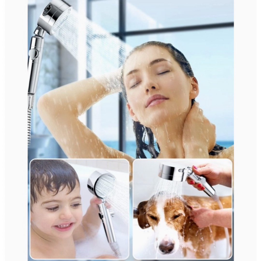 シャワーヘッド 増圧  高水圧 浄水 水漏れ防止テープ 取付簡単 アダプター付 コスメ/美容のボディケア(バスグッズ)の商品写真