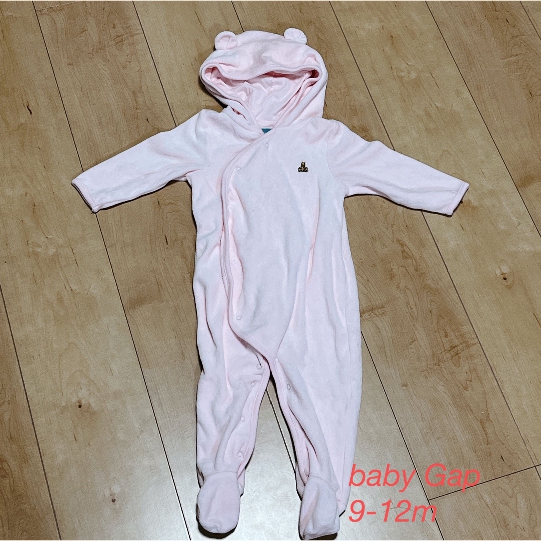 babyGAP(ベビーギャップ)の美品babyGAPくま足つきロンパース　ピンク　9-12m キッズ/ベビー/マタニティのベビー服(~85cm)(カバーオール)の商品写真