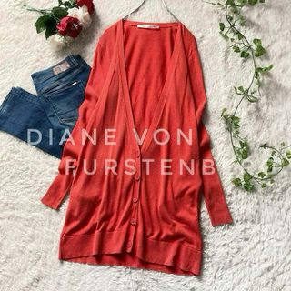 ダイアンフォンファステンバーグ(DIANE von FURSTENBERG)のダイアンフォンファステンバーグ　DVF　ロングカーディガン　前開き　朱色　S(カーディガン)