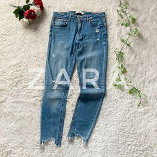 ザラ(ZARA)のZARA　ダメージデニム　クラッシュ　ブルー　EUR40 US8　ザラ(デニム/ジーンズ)