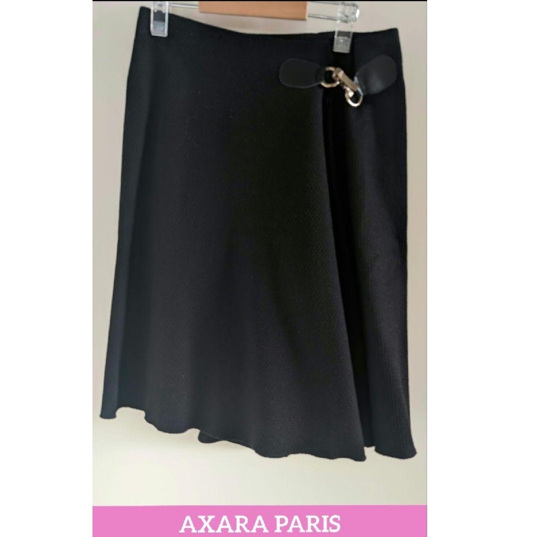 新品★【AXARA PARIS】アザラパリ　フランス製ラップスカート　牛革パッチ レディースのスカート(ひざ丈スカート)の商品写真