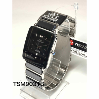 テクノス(TECHNOS)のテクノス  TSM903TB セラミック レクタンギュラー  ブラック/シルバー(腕時計(アナログ))