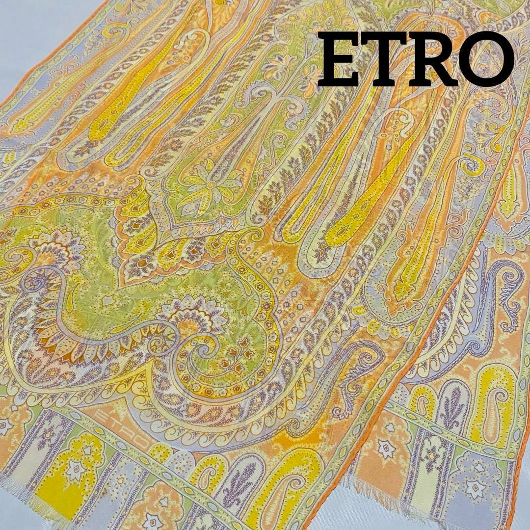 ETRO(エトロ)の美品 ★ETRO★ ロングスカーフ シフォン ペイズリー シルク オレンジ レディースのファッション小物(バンダナ/スカーフ)の商品写真