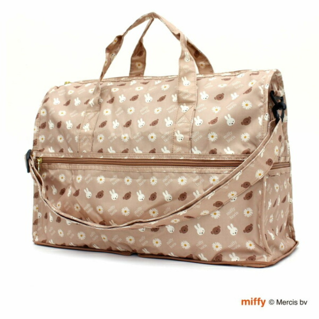 miffy(ミッフィー)のミッフィー miffy ミッフィー＆ボリス  折りたたみボストンバッグ（M) フラワーモカ レディースのバッグ(ショルダーバッグ)の商品写真