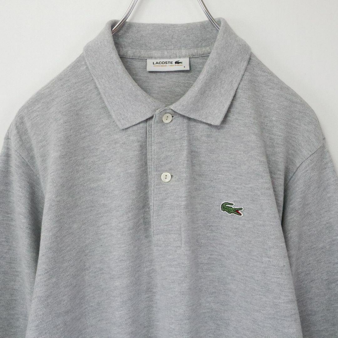 LACOSTE(ラコステ)の【大人気】ラコステ／ポロシャツ　刺繍ロゴ　日本製　鹿の子　サイズ３　グレイ　古着 メンズのトップス(ポロシャツ)の商品写真