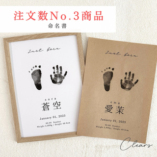 【命名書】2枚セット 手形足形アート 赤ちゃん 手形 足形 月齢フォト(命名紙)