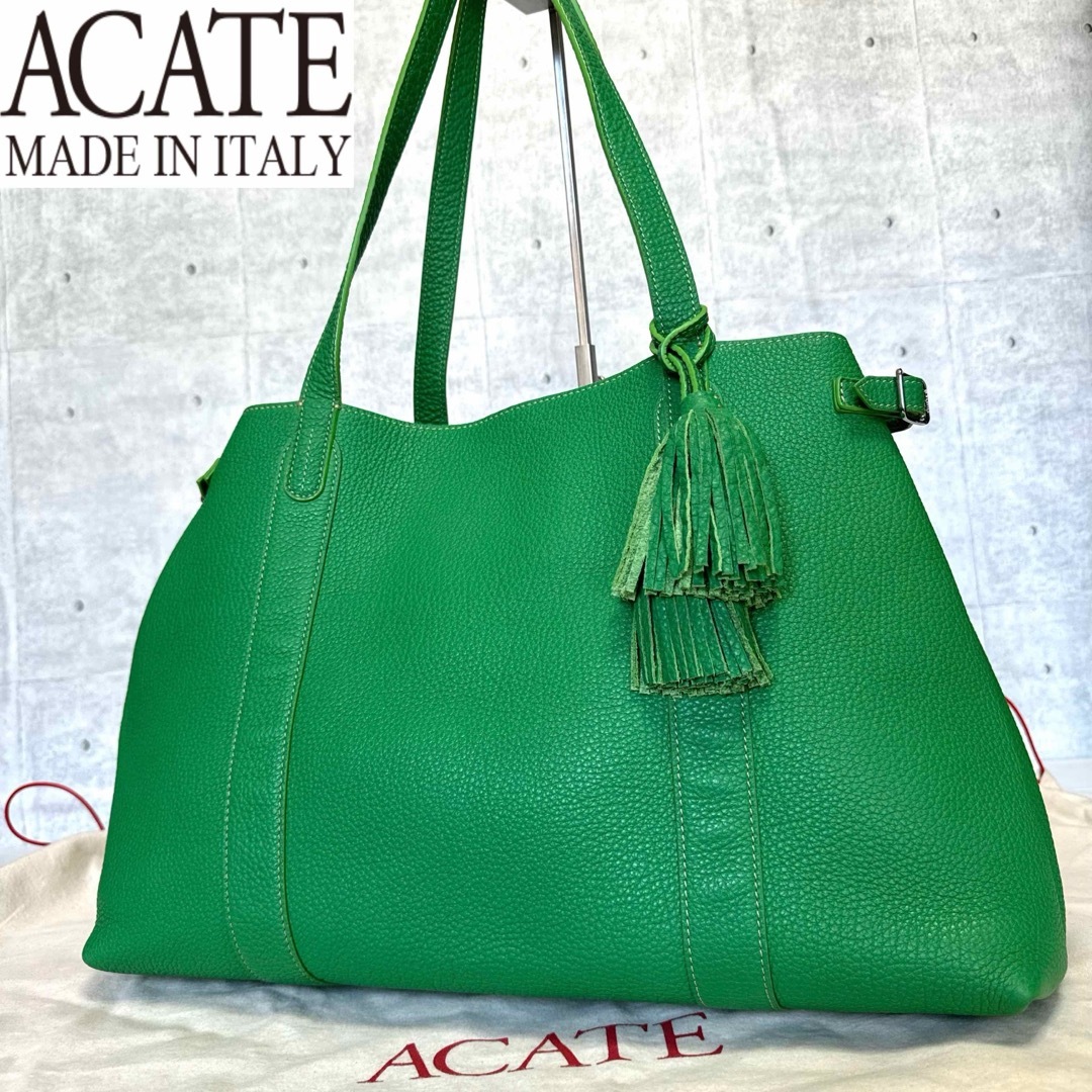 ACATE(アカーテ)の【美品】ACATE LODOS ロドス グリーン レザー A4肩掛けトートバッグ メンズのバッグ(トートバッグ)の商品写真
