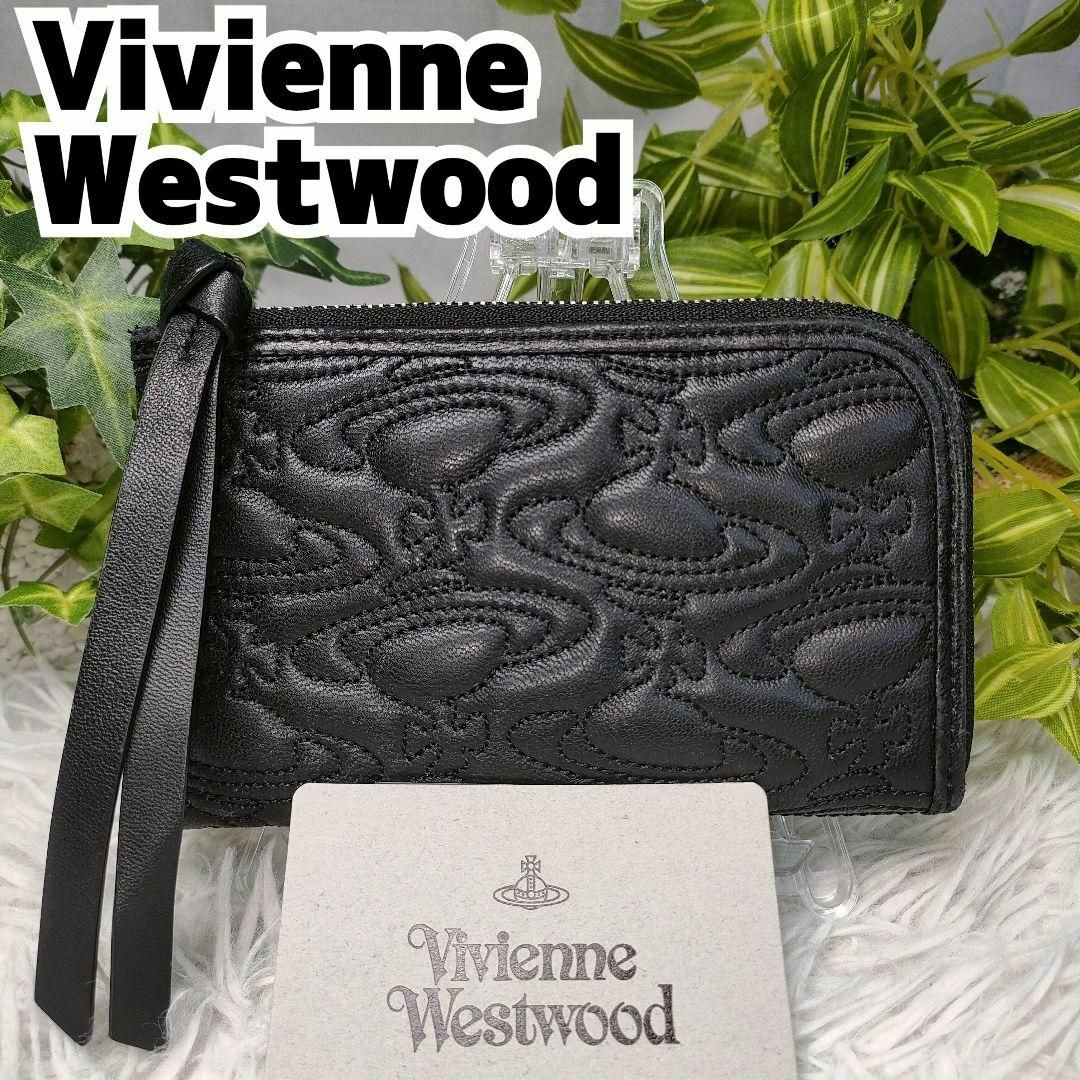 Vivienne Westwood(ヴィヴィアンウエストウッド)のヴィヴィアンウエストウッド 長財布 オーブ 総柄 レザー ブラック 黒 ラウンド レディースのファッション小物(財布)の商品写真