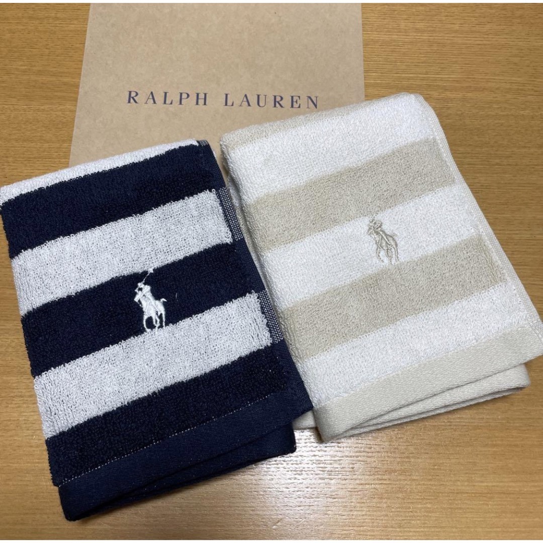 Ralph Lauren(ラルフローレン)の新品未使用　ラルフローレン　ウォッシュタオル　2枚　ボーダー インテリア/住まい/日用品の日用品/生活雑貨/旅行(タオル/バス用品)の商品写真