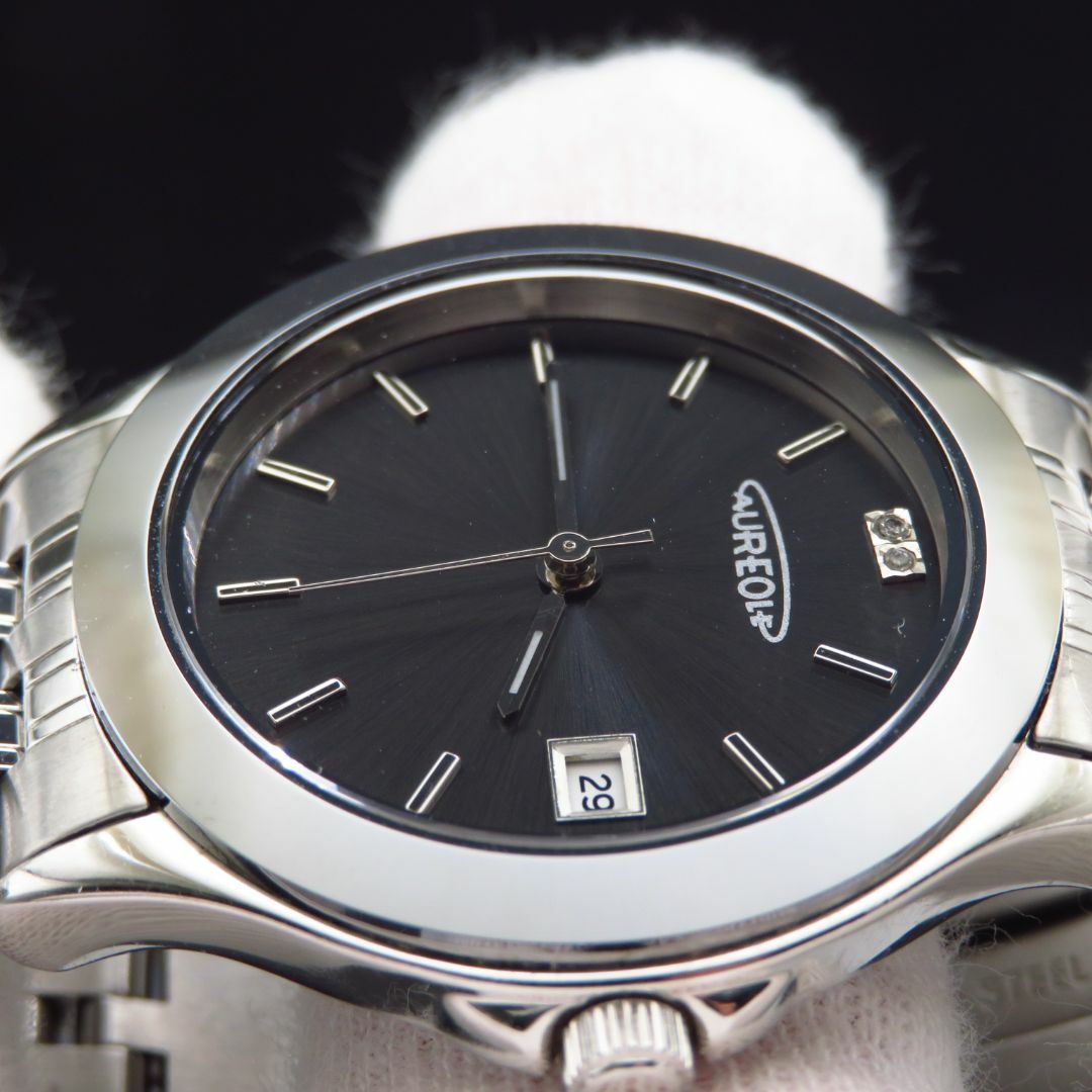 AUREOLE 腕時計 デイト 2P ブラックダイアル 超硬 メンズの時計(腕時計(アナログ))の商品写真