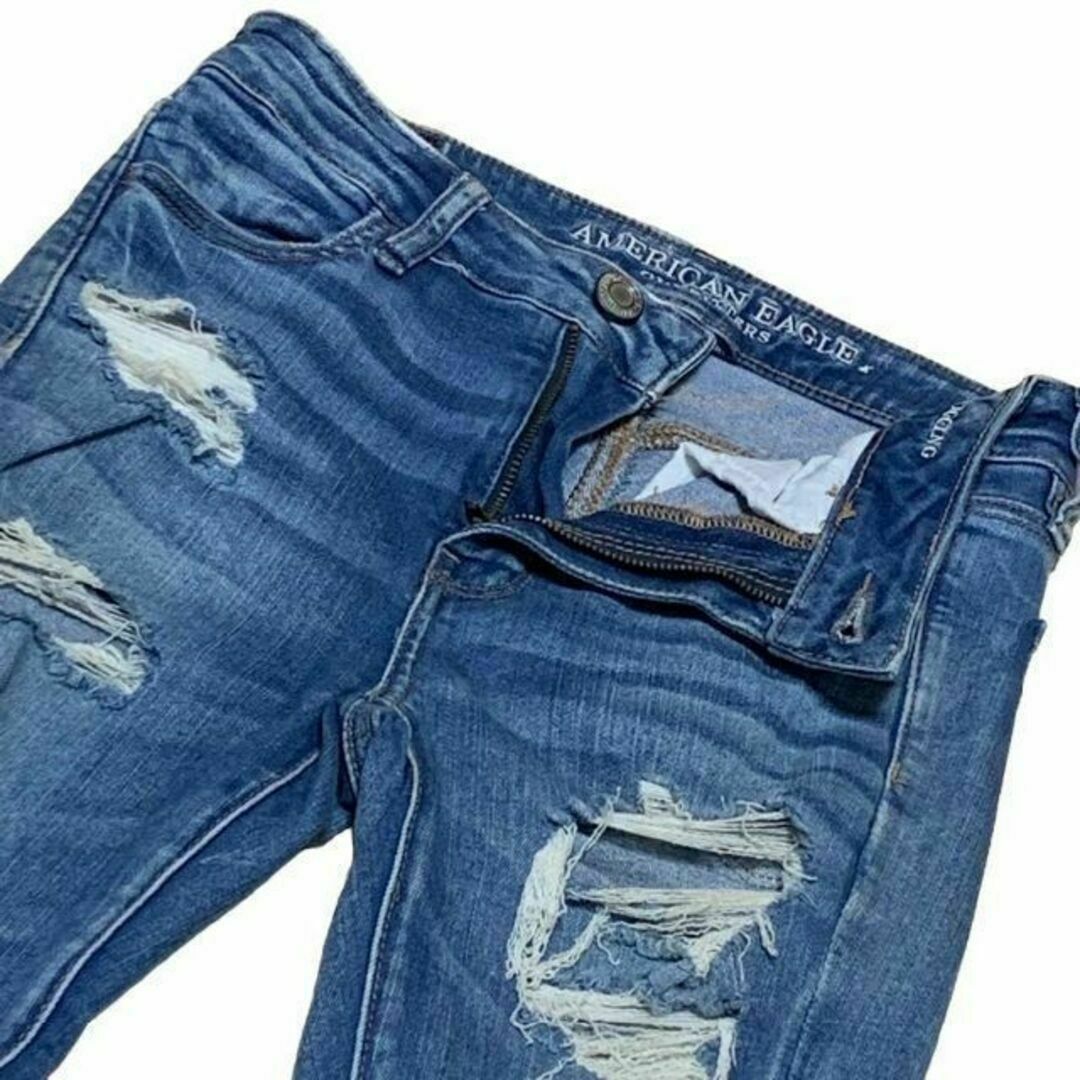 American Eagle(アメリカンイーグル)のアメリカンイーグル HI-RISE JEGGING US4 クラッシュ加工 レディースのパンツ(デニム/ジーンズ)の商品写真