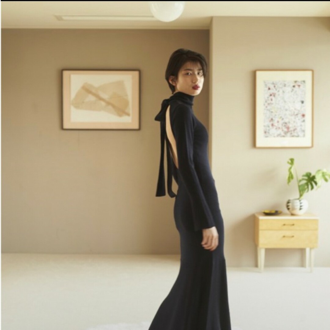 Rosary moon(ロザリームーン)のrosary moon  back ribbon knit dress レディースのワンピース(ロングワンピース/マキシワンピース)の商品写真