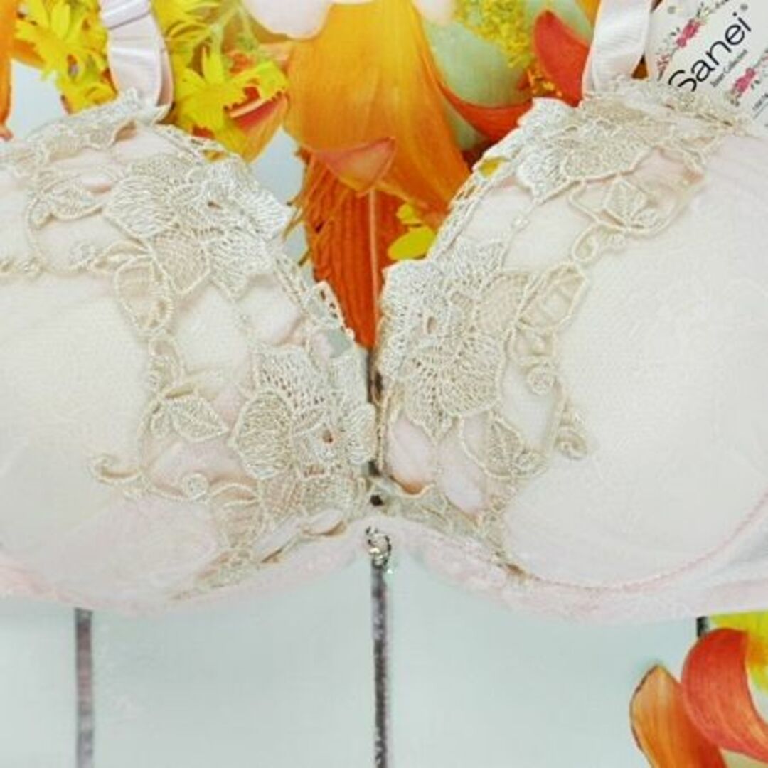089★F75 L★ブラショーツセット ローズケミカル刺繍 ピンク レディースの下着/アンダーウェア(ブラ&ショーツセット)の商品写真