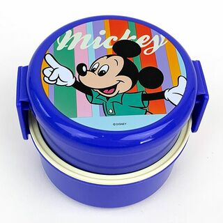ディズニー(Disney)のディズニー 抗菌 丸型ランチボックス2段 フォーク付 ミッキーマウス キッチン(収納/キッチン雑貨)