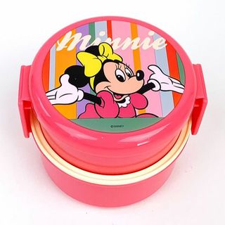 ディズニー(Disney)のディズニー 抗菌 丸型ランチボックス2段 フォーク付 ミニーマウス キッチン(収納/キッチン雑貨)