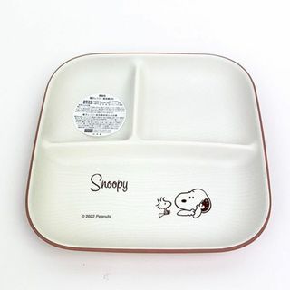 スヌーピー(SNOOPY)のスヌーピー 木目調 スクエア ワンプレート L リラックス ブラウン プレート 皿 ランチ キッチン ベビー キッズ(食器)