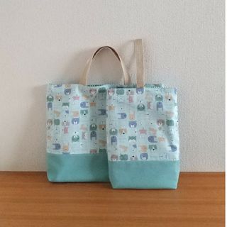 アニマル柄がかわいいマチ付きのレッスンバッグ&上靴入れ　ハンドメイド　男の子(外出用品)