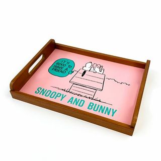 スヌーピー(SNOOPY)のスヌーピー ウッドトレー スヌーピー & バニー ピンク お盆 片付け キッチン インテリア 日本製(インテリア雑貨)