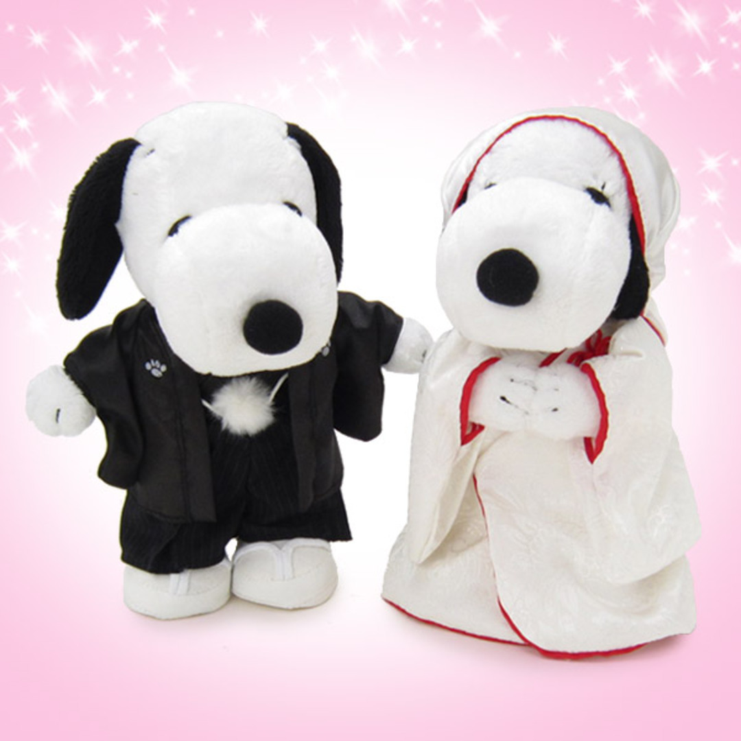 SNOOPY(スヌーピー)のピーナッツ スヌーピー ウエディングぬいぐるみ スヌーピー＆ベル 和風 Lサイズ グッズ エンタメ/ホビーのおもちゃ/ぬいぐるみ(ぬいぐるみ)の商品写真