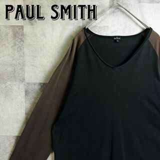 ポールスミス(Paul Smith)の美品 ポールスミス ラグラン ロンT バイカラー ブラック&ブラウン L(Tシャツ/カットソー(七分/長袖))